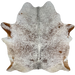 Large White and Brown Speckled Brazilian Cowhide, 1 brand mark: white with brown speckles and spots, and it has one brand mark on the left side of the butt - 7'9" x 6'6" (BRSP2805)