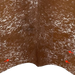 Closeup of this Brown and White Speckled Brazilian Cowhide, showing two brand marks on the right side of the butt and one on the left side of the butt  (BRSP2812)