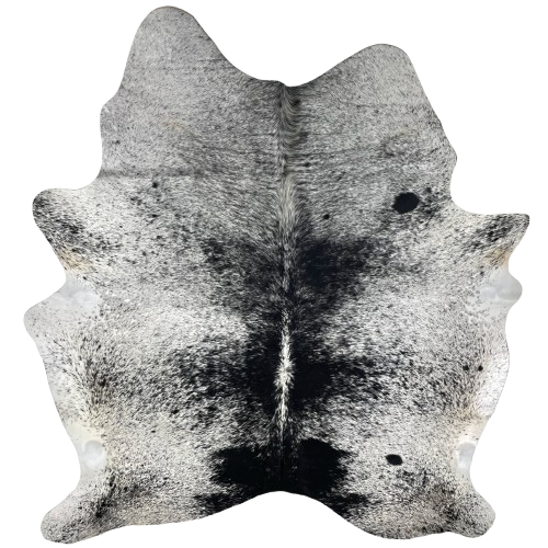 White and Black Speckled Brazilian Cowhide: white with black speckles and spots - 6'10" x 5'10" (BRSP2838)