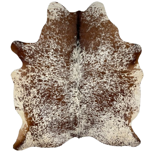 Ivory and Brown Speckled Brazilian Cowhide: Ivory with brown speckles and spots - 6'6" x 5'3" (BRSP2847)