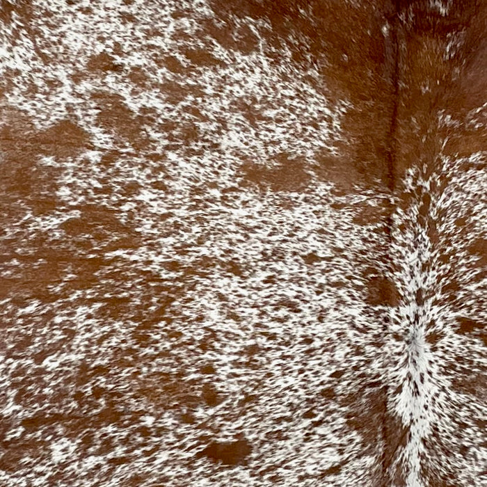 Closeup of this  Speckled Brazilian Cowhide, showing white with reddish brown speckles and spots  (BRSP2853)