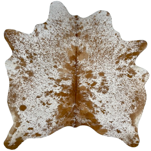 White and Brown Speckled Brazilian Cowhide: white with reddish brown speckles and spots, and a few caramel spots - 5'8" x 5'7" (BRSP2857)