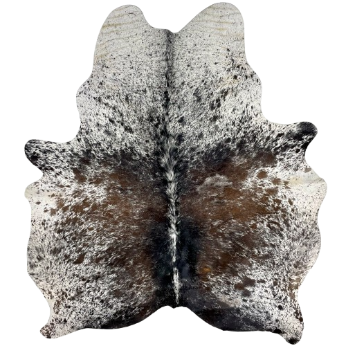 Tricolor Speckled Brazilian Cowhide: white with black and brown spots and speckles - 6'1" x 5'4" (BRSP2861)