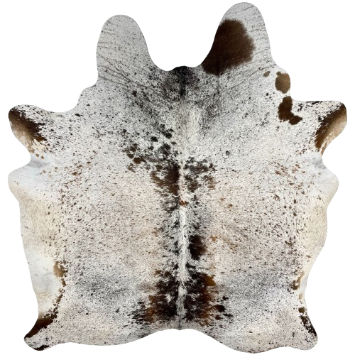 Tricolor Speckled Brazilian Cowhide: white with medium brown and dark brown speckles and spots - 6'7" x 5'4" (BRSP2863)