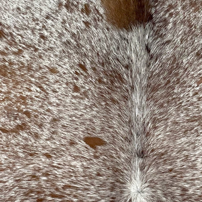 Closeup of this Speckled Brazilian Cowhide, showing white with brown speckles and spots (BRSP2902)