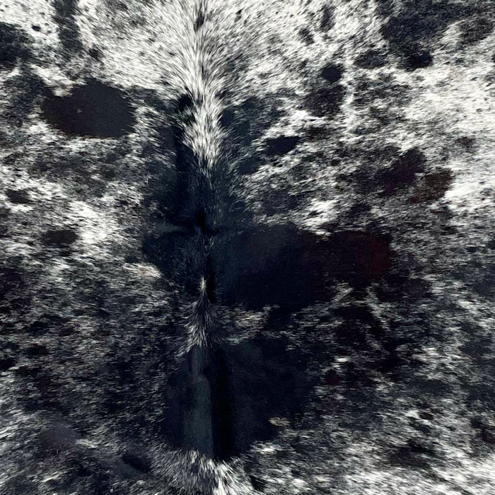 Closeup of this Speckled Brazilian Cowhide, showing white with black speckles and spots (BRSP2909)