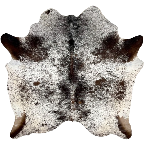 Tricolor Speckled Brazilian Cowhide: white with black and dark brown speckles and spots - 6'6" x 5'11" (BRSP2935)