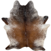 Large Tricolor Speckled Brazilian Cowhide: reddish brown and dark brown with white speckles down the middle, and white with reddish brown and dark brown speckles on the belly, shanks, and part of the shoulder - 7'10" x 6'5" (BRSP2939)