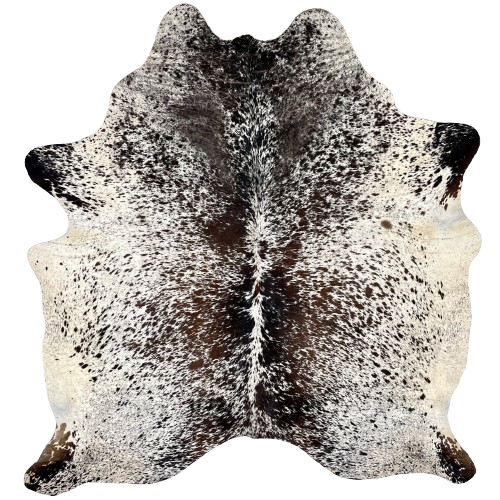 Tricolor Speckled Brazilian Cowhide: white with brown and black spots and speckles - 6'8" x 5'8" (BRSP2941)