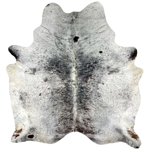 Large Tricolor Speckled Brazilian Cowhide: white with black and dark brown speckles and spots - 7'7" x 6'6" (BRSP2949)