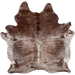 Large Reddish Brown and White Speckled Brazilian Cowhide: white with reddish brown speckles and spots, and mostly solid red brown on the shoulder, and it has a brand mark along the spine, on the left side - 7'6" x 6'5" (BRSP2957)