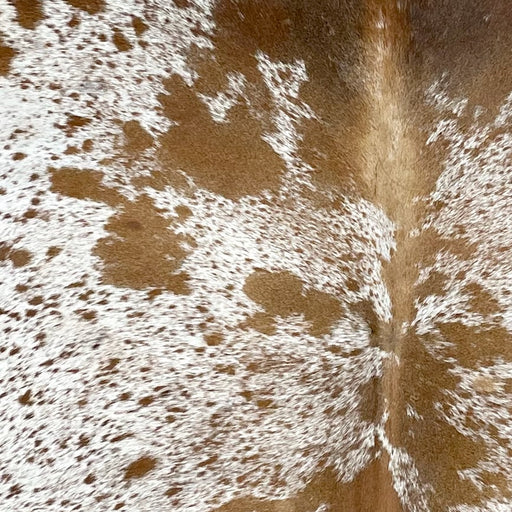 closeup of this Speckled Brazilian Cowhide, showing white with brown speckles and spots (BRSP2958)