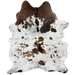 Tricolor Cloudy Speckled Brazilian Cowhide: white with brown spots and cloudy, brown and black speckles - 7'1" x 5'8" (BRSP2964)