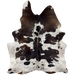 Large Dark Brown and White Speckled Brazilian Cowhide: white with dark brown speckles and spots, and one brand mark on the right side of the butt - 7'10" x 5'7" (BRSP2967)