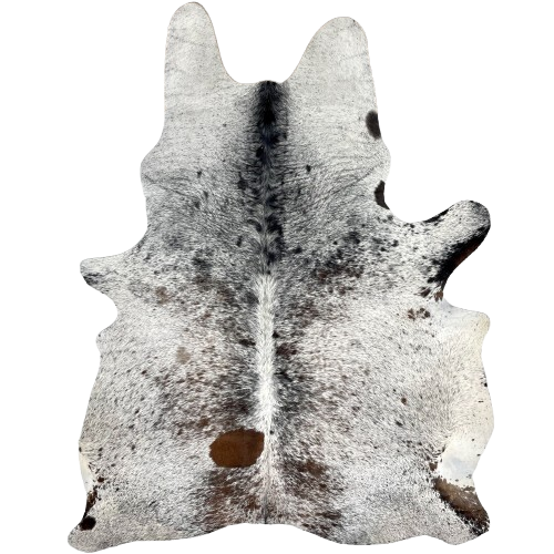 Tricolor Speckled Brazilian Cowhide: white with brown and black speckles and spots - 7'4" x 5'7" (BRSP2970)