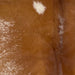 Closeup of this Large Speckled Brazilian Cowhide, showing reddish brown with white speckles and spots (BRSP2976)