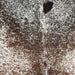 Closeup of this Large Tricolor Speckled Brazilian Cowhide, showing white with brown and black speckles and spots (BRSP2977)