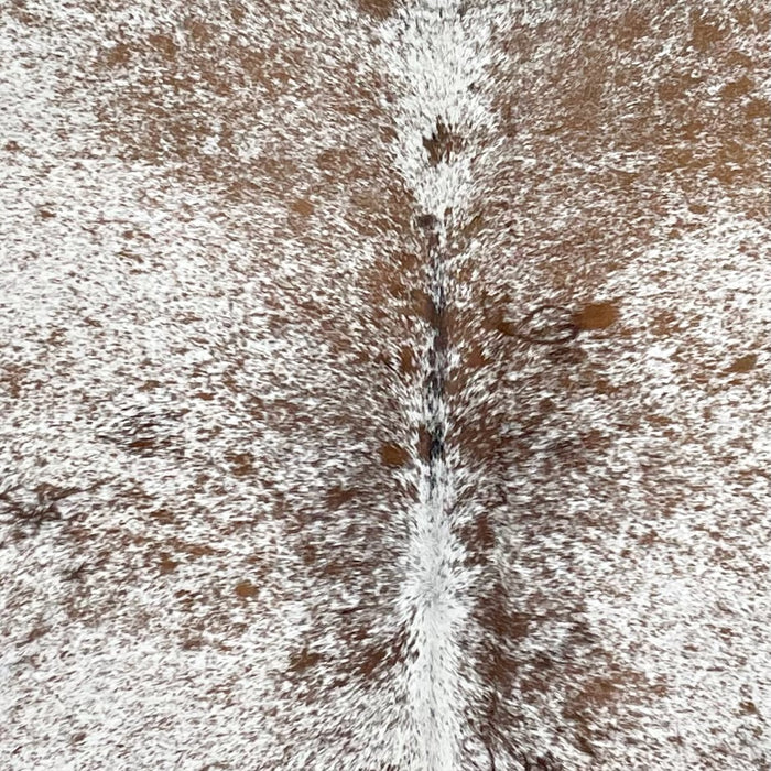 Closeup of this Speckled Brazilian Cowhide, showing white with brown speckles and spots (BRSP2979)