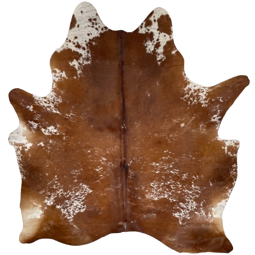 Reddish Brown and White Speckled Brazilian Cowhide:  reddish brown with white speckles and spots - 6'8" x 5'8" (BRSP3012)