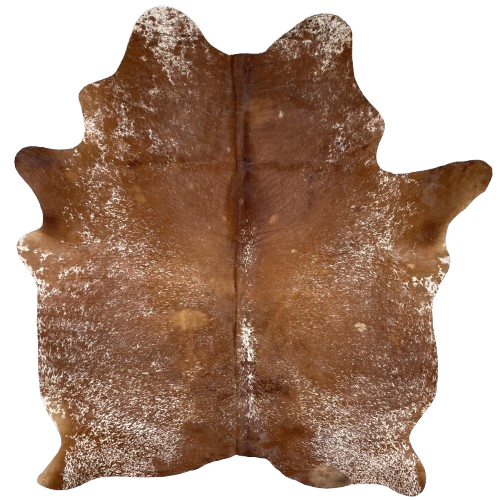 Reddish Brown and White Speckled Brazilian Cowhide: reddish brown with white speckles, and two brand marks on the left side of the butt - 6'8" x 5'5" (BRSP3034)