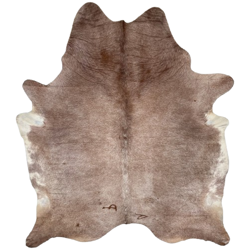 Large Speckled Reddish Brown and White Brazilian Cowhide: reddish brown with fine, white speckles, off-white on part of the belly, and one brand mark on both sides of the lower back -  7'9" x 6' (BRSP3068)