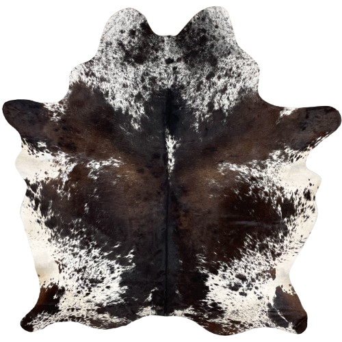 Dark Brown and White Speckled Brazilian Cowhide: white with dark brown speckles and spots - 6'9" x 5'8" (BRSP3076)