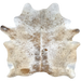 Off-White and Brown Speckled Brazilian Cowhide: off-white and almond with brown speckles and spots - 6'8" x 6'2" (BRSP3125)