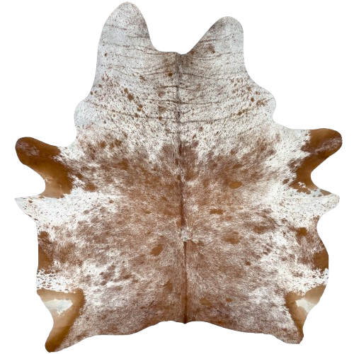 Reddish Brown and White Speckled Brazilian Cowhide: white with reddish brown speckles and spots - 6'10" x 5'11" (BRSP3130)