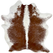 Brown and White Speckled Brazilian Cowhide: brown with white speckles down both side of the hide, and white down the middle and on the belly - 6'8" x 5'4" (BRSP3134)