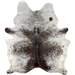 Large Dark Brown and White Speckled Brazilian Cowhide: white with dark brown speckles and spots, and two small, lighter brown spots on the right side - 7'11" x 6'2" (BRSP3135)