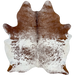 Reddish Brown and white Speckled Brazilian Cowhide: white with reddish brown speckles and spots, and one brand mark on the left side of the back - 6'10" x 5'8" (BRSP3139)