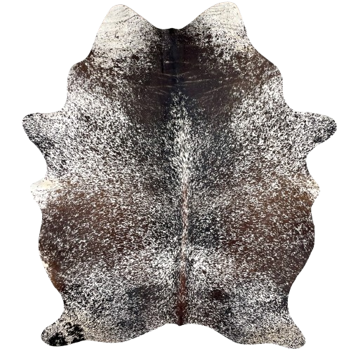 Dark Tricolor Speckled Brazilian Cowhide: white with black and dark brown speckles and spots - 7'2" x 5'7" (BRSP3141)