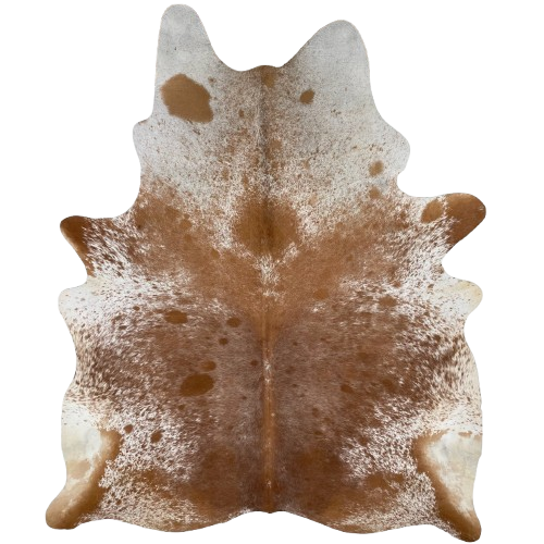 Large Reddish Brown and White Speckled Brazilian Cowhide: reddish brown with fine, white speckles on the back, and white with reddish brown speckles and spots on the sides, shoulder, and shanks - 7'7" x 5'11" (BRSP3144)