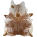 Large Reddish Brown and White Speckled Brazilian Cowhide: reddish brown with fine, white speckles on the back, and white with reddish brown speckles and spots on the sides, shoulder, and shanks - 7'7" x 5'11" (BRSP3144)