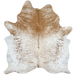 Caramel and White Speckled Brazilian Cowhide: white with caramel speckles and spots, and caramel with with speckles on the shoulder, and it has two brand marks on the left side of the butt - 7'4" x 6' (BRSP3146)