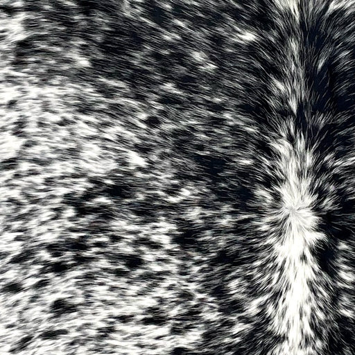 Closeup of this XL Speckled Brazilian Cowhide, showing white with black speckles and spots (BRSP3149)