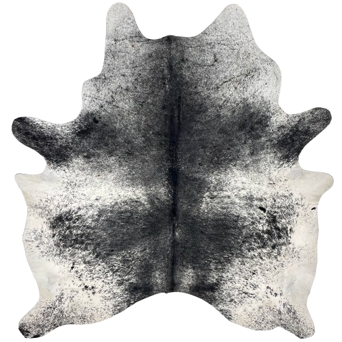 Black and White Speckled Brazilian Cowhide: white with black speckles and spots - 6'11" x 5'11" (BRSP3159)