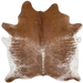 Brown and White Speckled Brazilian Cowhide: brown with white speckles and spots, and white with brown speckles on the belly - 6'9" x 5'11" (BRSP3176)