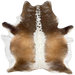 Tricolor Speckled Brazilian Cowhide: has caramel and brown, with white speckles, down both sides, and white, with caramel and chocolate speckles, down the middle and on the belly - 7'4" x 6'5" (BRSP3177)