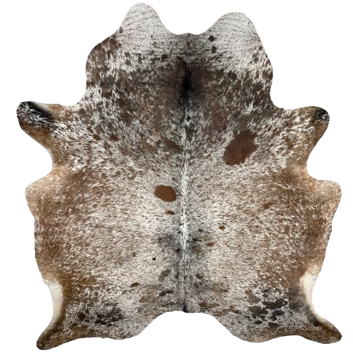 Tricolor Speckled Brazilian Cowhide: white with medium brown, dark brown, and black speckles and spots - 7'1" x 5'10" (BRSP3179)