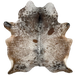 Tricolor Speckled Brazilian Cowhide: white with medium brown, dark brown, and black speckles and spots - 7'1" x 5'10" (BRSP3179)