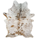 Large Brown and White Speckled Brazilian Cowhide: white with brown speckles and spots, and some blackish brown speckles and spots on the shoulder - 7'7" x 5' (BRSP3181)