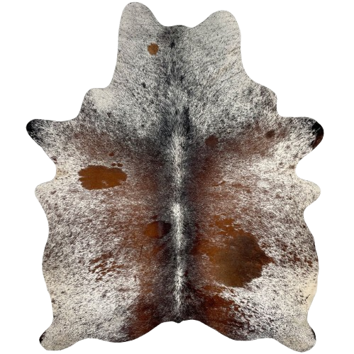 Tricolor Speckled Brazilian Cowhide: white with reddish brown and black speckles and spots - 5'8" x 4'7" (BRSP3202)