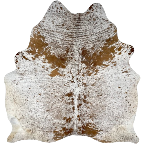 White and Brown Speckled Brazilian Cowhide: white with brown speckles and spots - 6'9" x 6'2" (BRSP3221)