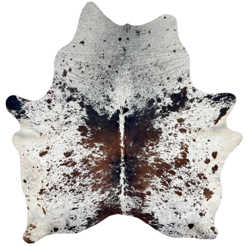 Tricolor Speckled Brazilian Cowhide: white with brown and black speckles and spots - 7'1" x 6'4" (BRSP3228)