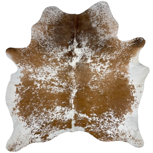 Brown and White Speckled Brazilian Cowhide: white with brown spots and speckles - 6'4" x 5'10" (BRSP3231)