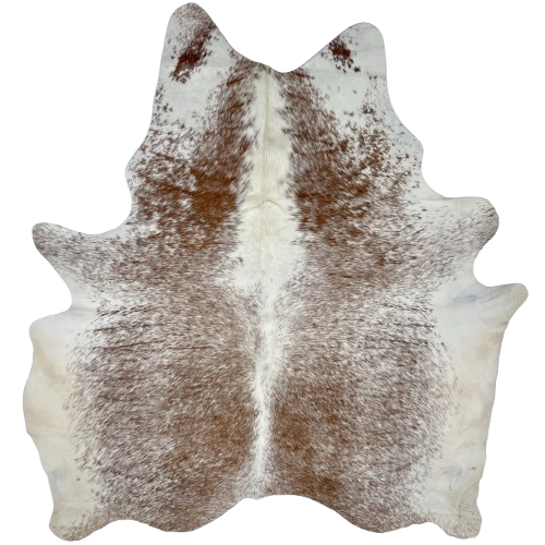 Brown and White Speckled Brazilian Cowhide: white and off-white with brown speckles - 6'10" x 5'11" (BRSP3232)