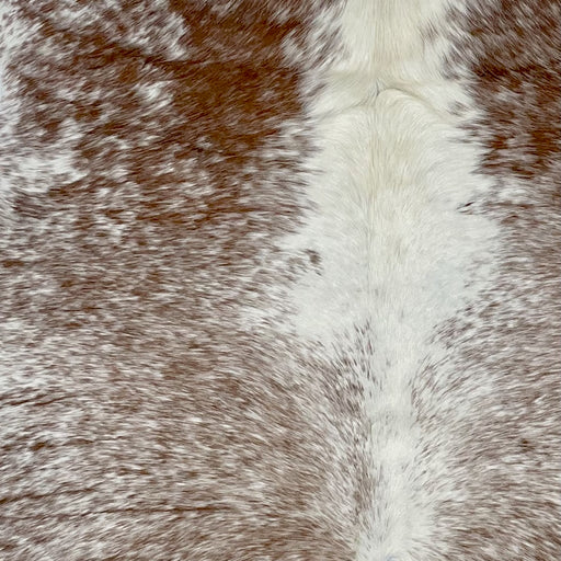 Closeup of this Speckled Brazilian Cowhide, showing white and off-white with brown speckles (BRSP3232)