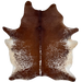 Large Reddish Brown and White Speckled Brazilian Cowhide: reddish brown with white speckles and it has almond on the belly, butt, and hind shanks - 7'6" x 6' (BRSP3233)