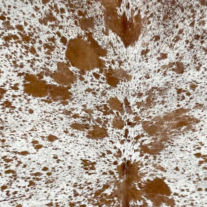 Closeup of this Large Speckled Brazilian Cowhide, showing white with brown speckles and spots (BRSP3236)